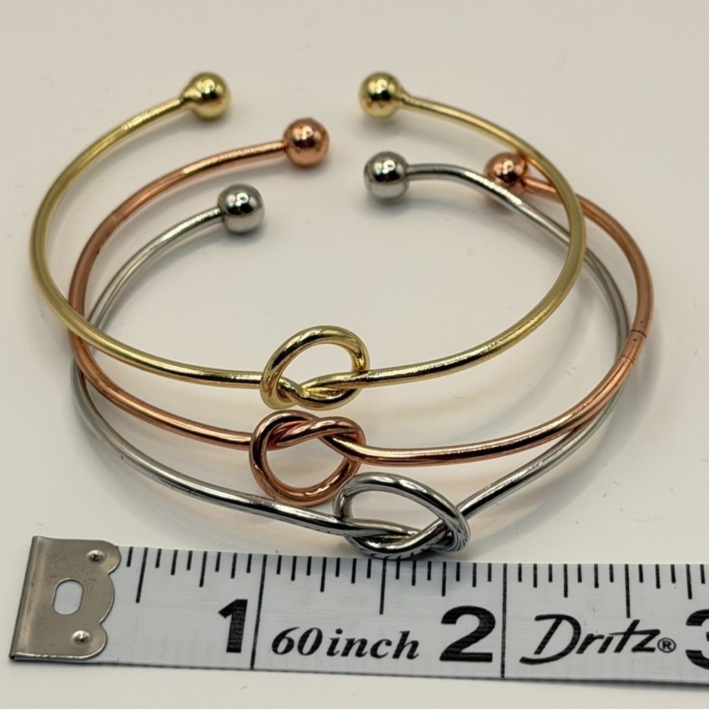 Love Knot Cuff Bracelet Set Minimalist Gold Silver Rose Gold Open Bangle Trio